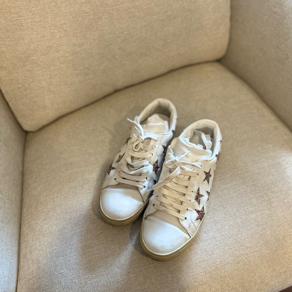 Yves Saint Laurent White and Brown Star Sneakers
